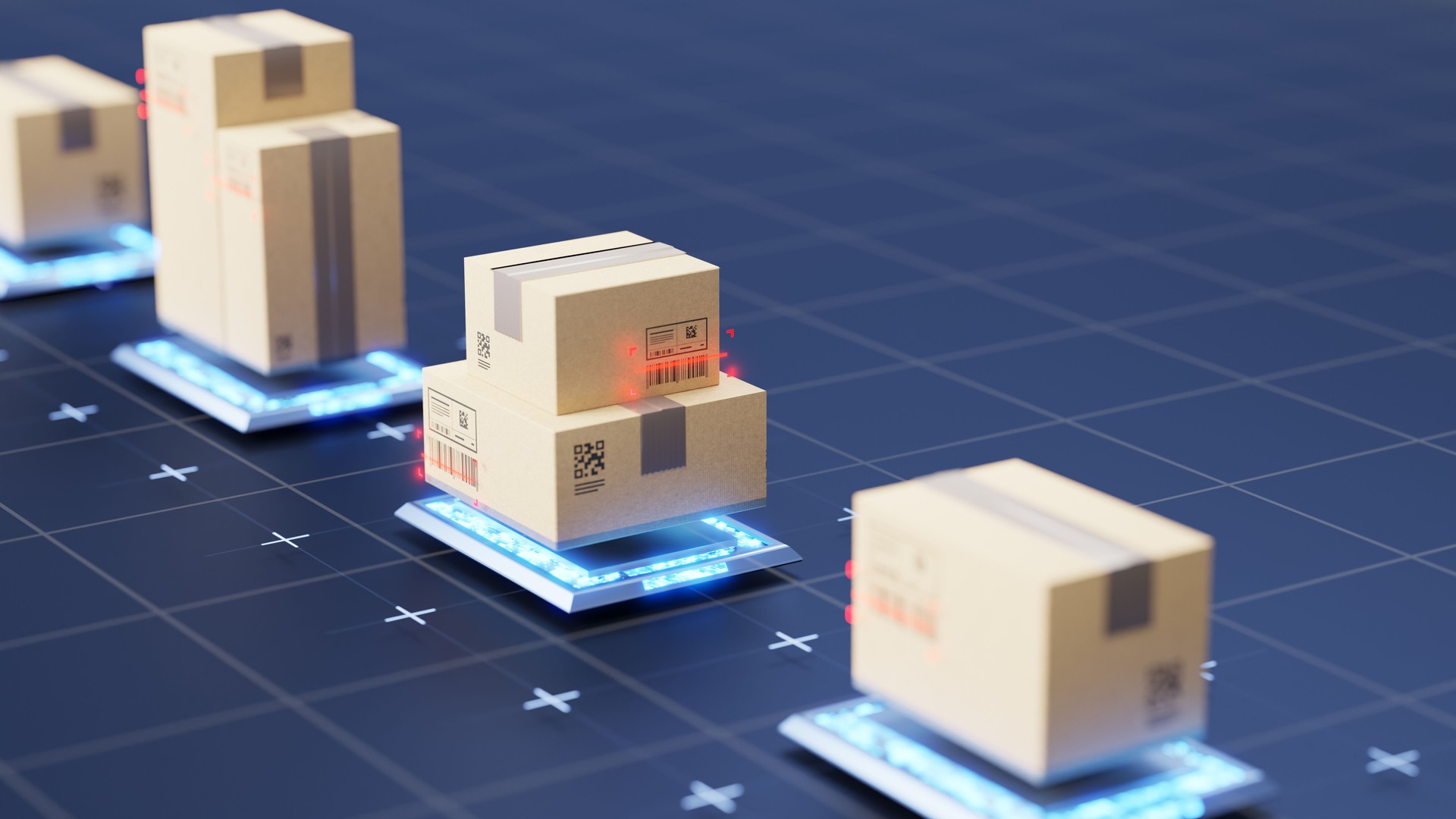 Automatic logistics, storage and shipping concept.