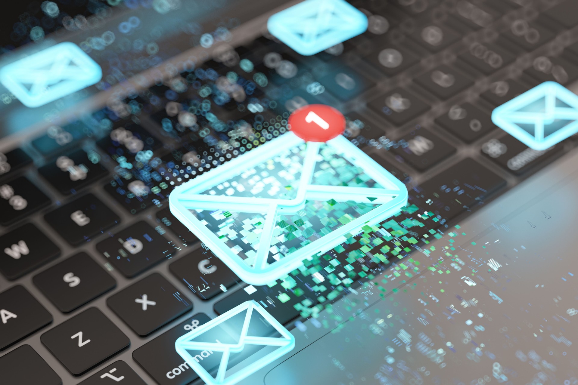 You have a Mail. Digital Mail Envelope Icon Glowing on a Computer Keyboard